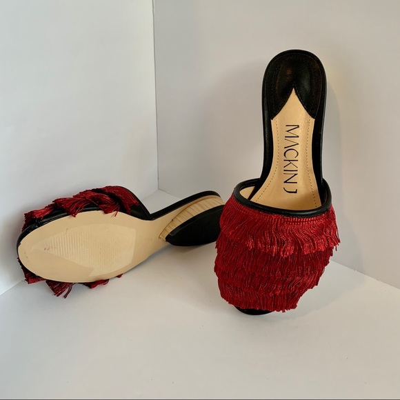 Mackin J Fringe Heeled Sandals Wine Red Burgundy - Picture 4 of 4